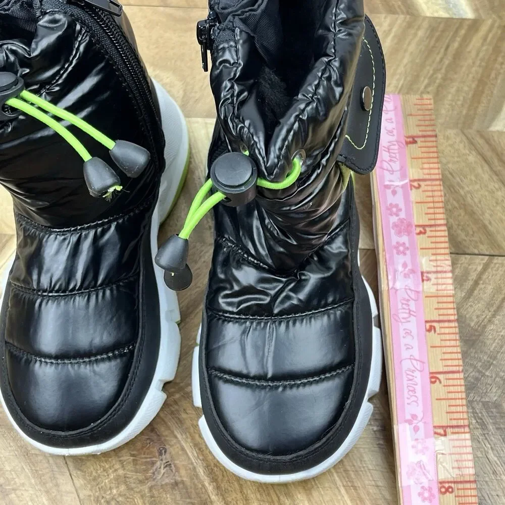 Kids Snow Boots Black Neon Green Insulated Waterproof Zip US 12 Toddler
